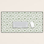 Rustic scallop floral block print - sage green pattern Desk Mat Gallery Image 1