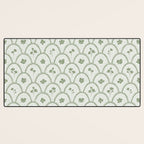 Rustic scallop floral block print - sage green pattern Desk Mat Gallery Image 3