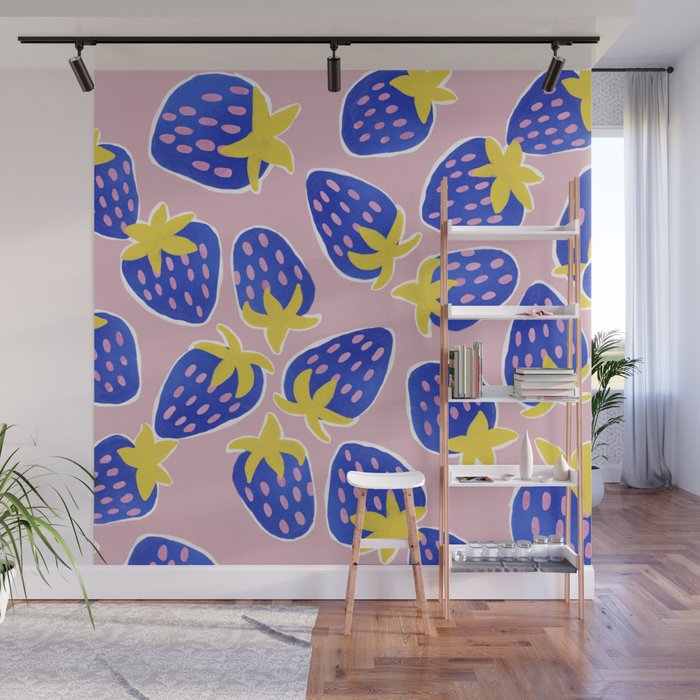 Blue Strawberries Wall Mural Gallery Image 1