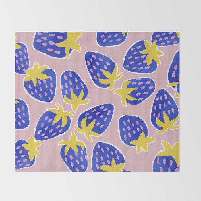 Blue Strawberries Throw Blanket Gallery Image 2