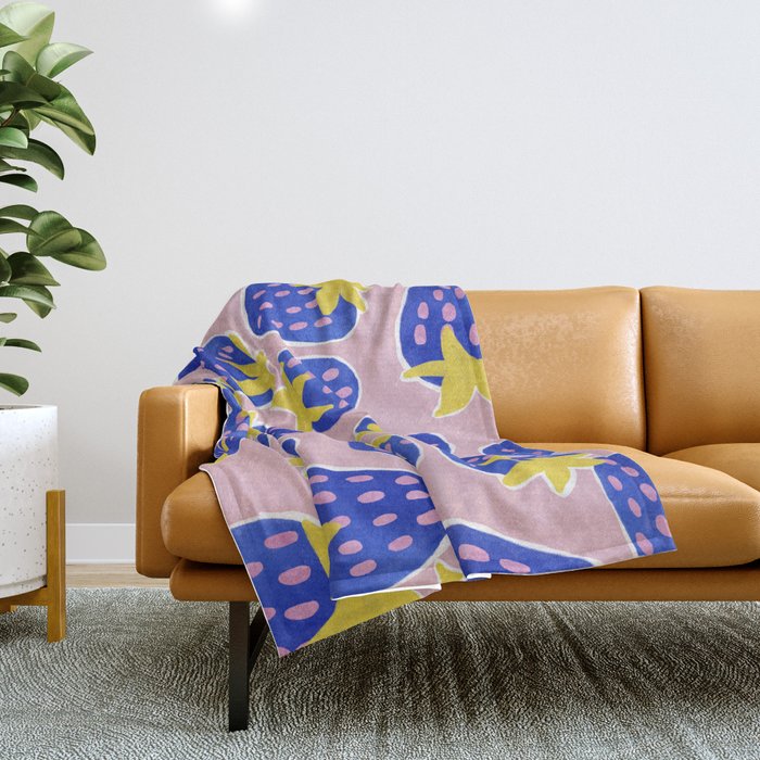 Blue Strawberries Throw Blanket Gallery Image 1