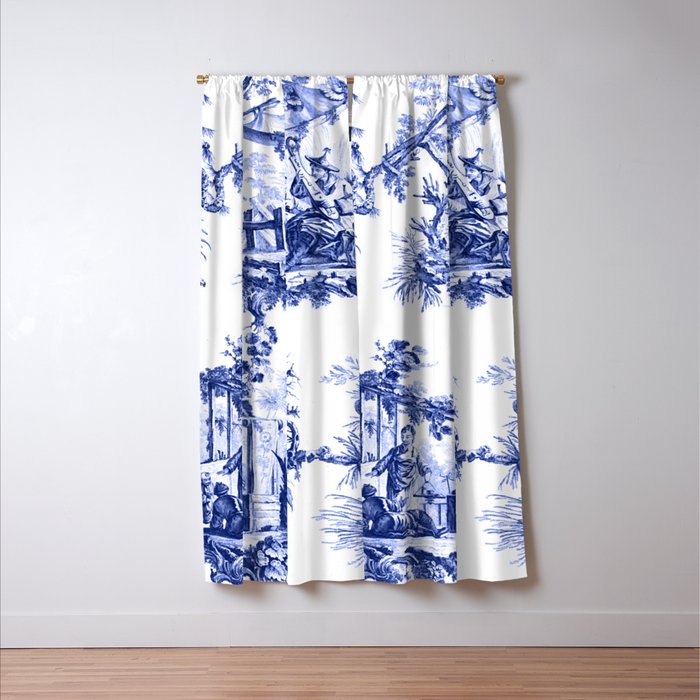 Blue Chinoiserie Toile Window Curtain Gallery Image 3