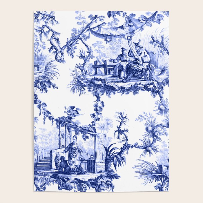 Blue Chinoiserie Toile Poster Gallery Image 4