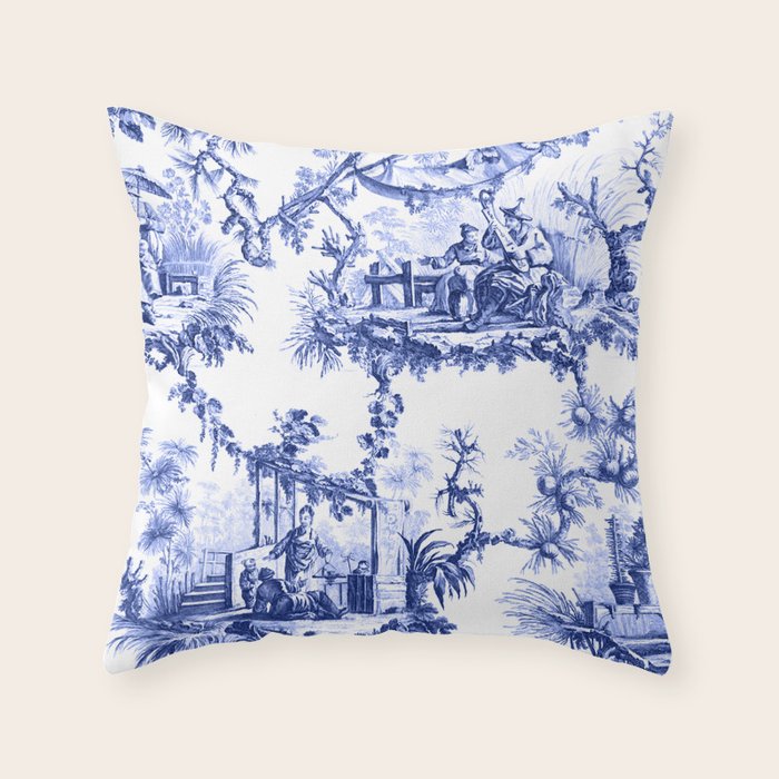 Blue Chinoiserie Toile Throw Pillow Gallery Image 6