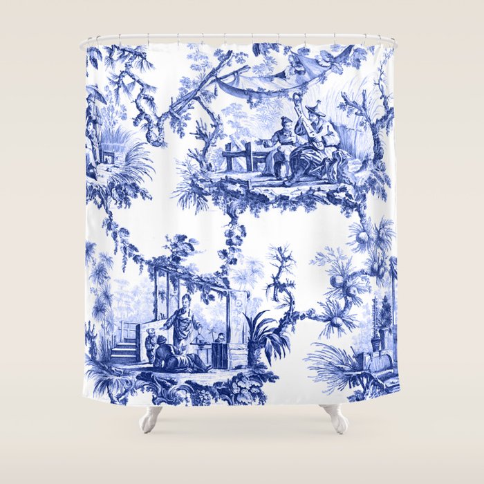 Blue Chinoiserie Toile Shower Curtain Gallery Image 1