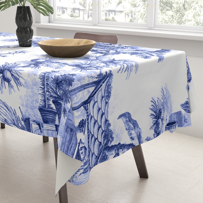 Blue Chinoiserie Toile Tablecloth Gallery Image 3