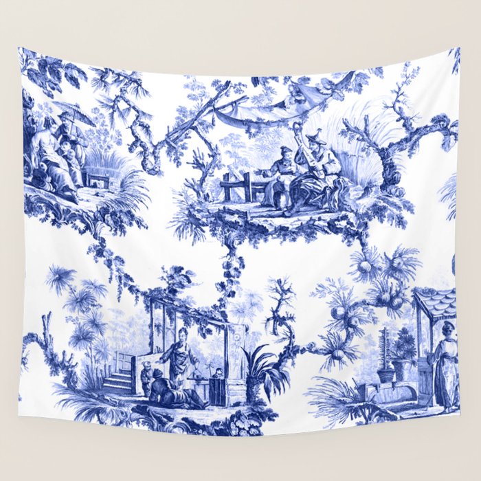 Blue Chinoiserie Toile Wall Tapestry Gallery Image 4
