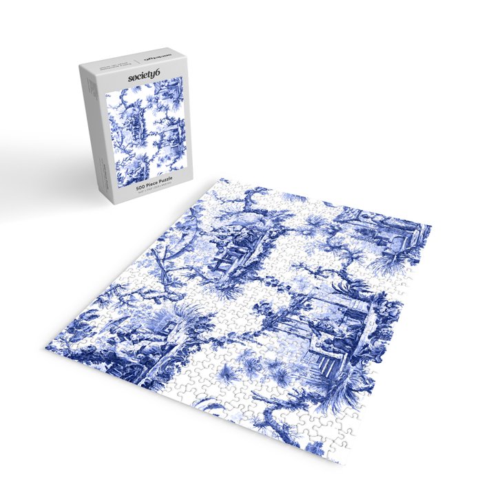 Blue Chinoiserie Toile Jigsaw Puzzle Gallery Image 2