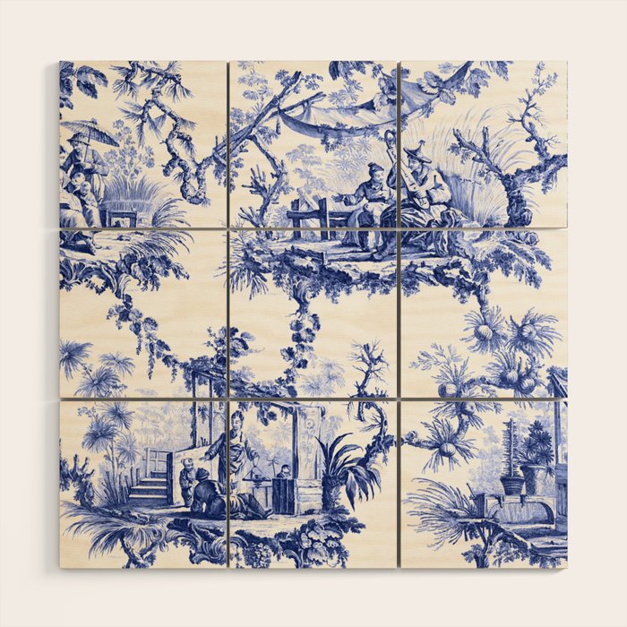 Blue Chinoiserie Toile Wood Wall Art Gallery Image 1