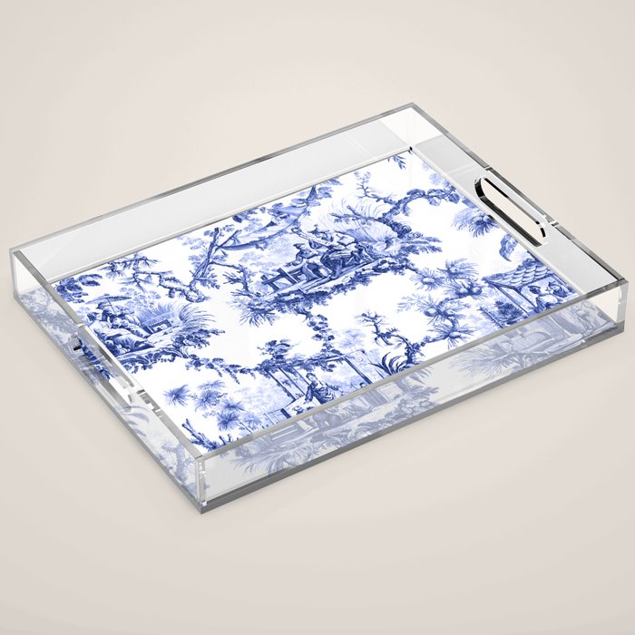 Blue Chinoiserie Toile Acrylic Tray Gallery Image 1
