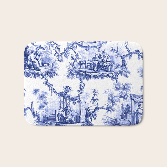 Blue Chinoiserie Toile Bath Mat Gallery Image 1