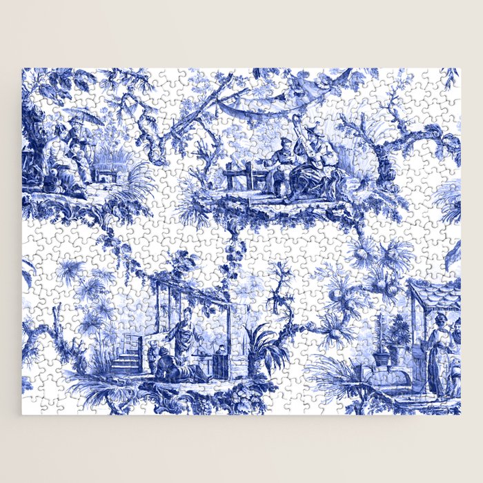 Blue Chinoiserie Toile Jigsaw Puzzle Gallery Image 1