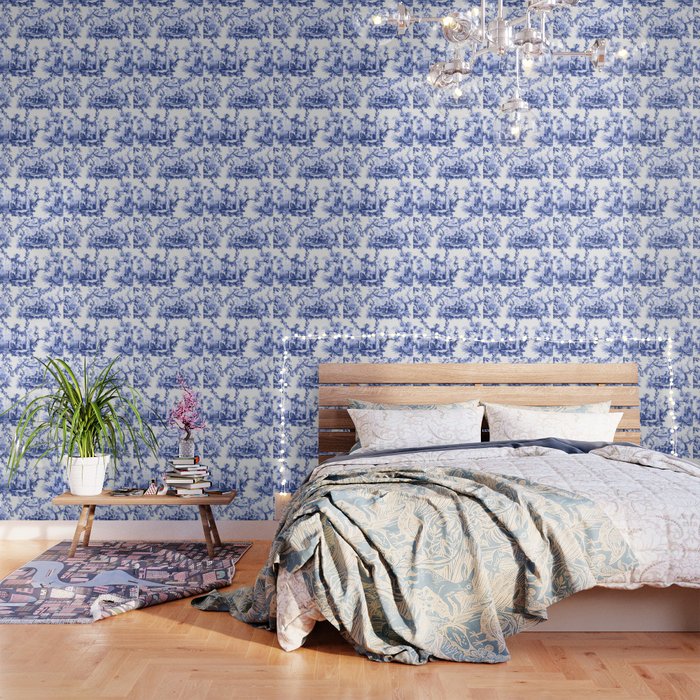 Blue Chinoiserie Toile Wallpaper Gallery Image 3