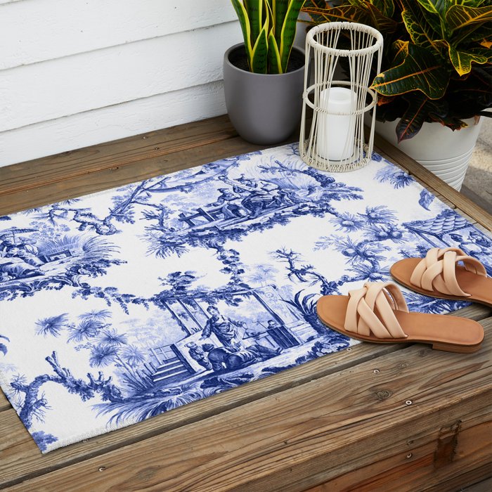 Blue Chinoiserie Toile Outdoor Rug Gallery Image 2