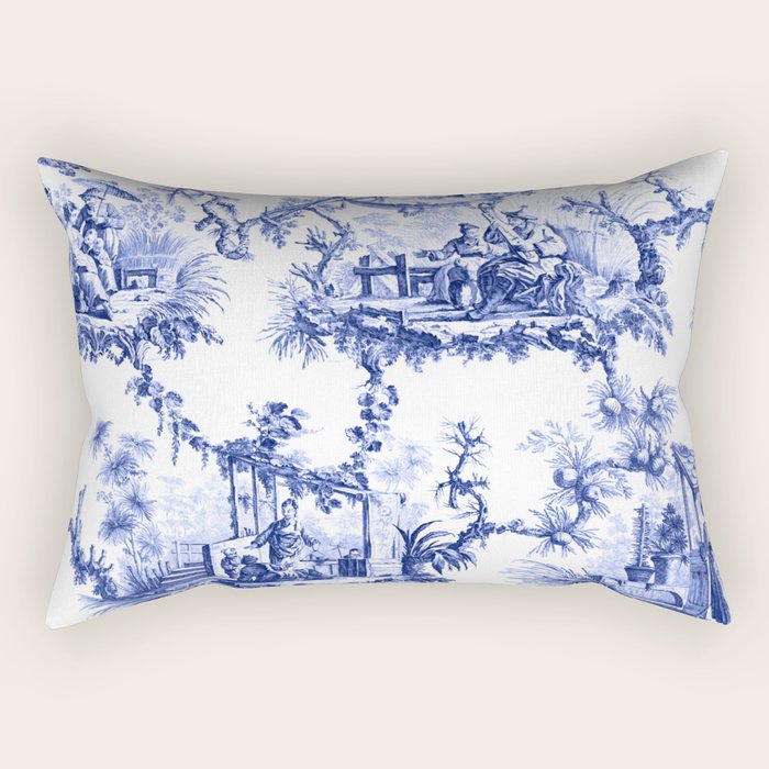 Blue Chinoiserie Toile Rectangular Pillow Gallery Image 1