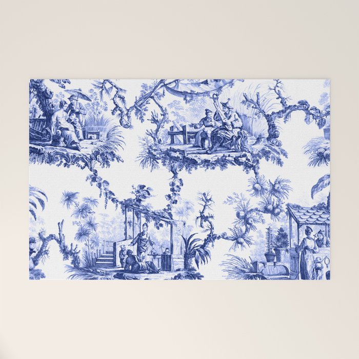 Blue Chinoiserie Toile Welcome Mat Gallery Image 1