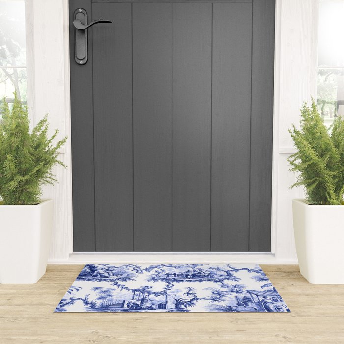Blue Chinoiserie Toile Welcome Mat Gallery Image 3