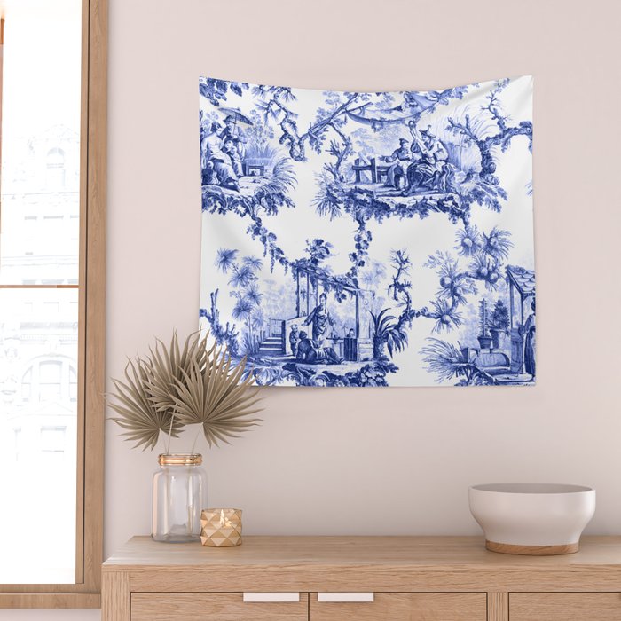 Blue Chinoiserie Toile Wall Tapestry Gallery Image 2