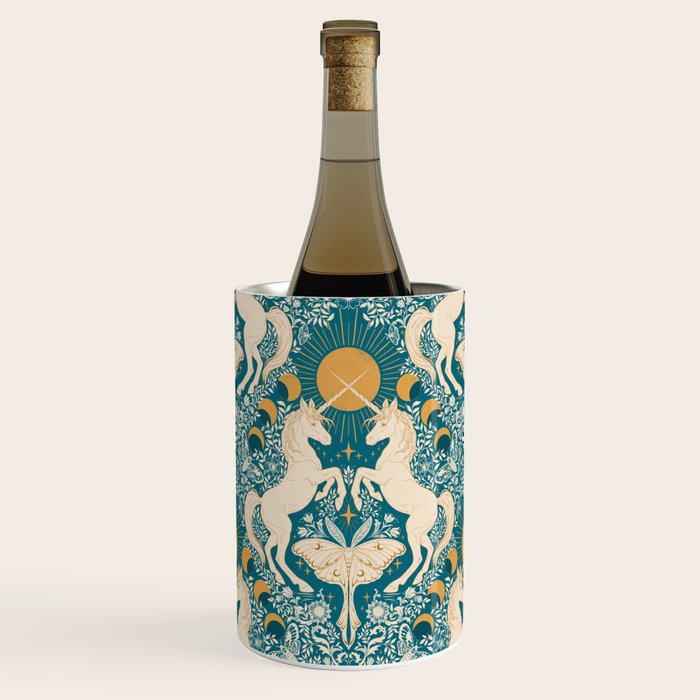Celestial Unicorns In Turquoise and Gold Wine Chiller Gallery Image 1