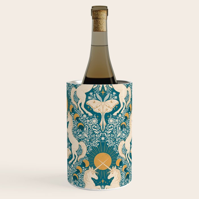 Celestial Unicorns In Turquoise and Gold Wine Chiller Gallery Image 2