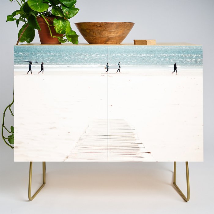 Surf Walk - beach print - surfers - walkway - ocean - sea travel photography Credenza Gallery Image 1