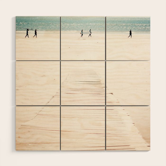 Surf Walk - beach print - surfers - walkway - ocean - sea travel photography Wood Wall Art