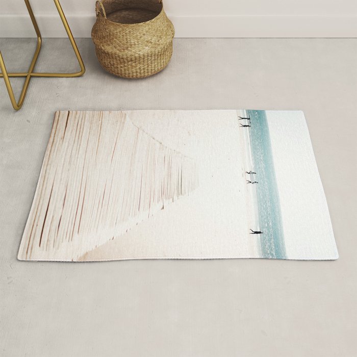 Surf Walk - beach print - surfers - walkway - ocean - sea travel photography Rug Gallery Image 1