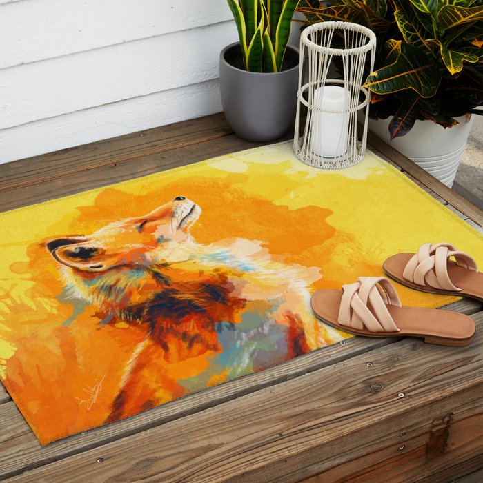 Blissful Light - Fox portrait Outdoor Rug Gallery Image 2
