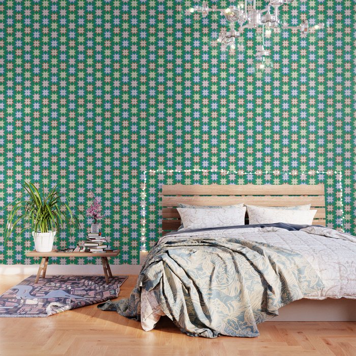 Festive Geometric Star Pattern on Green Wallpaper Gallery Image 1