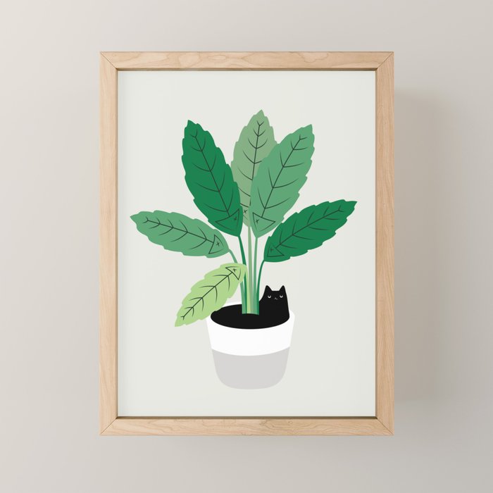 Cat and Plant 28: Something Fishy Mini Art Print Gallery Image 1