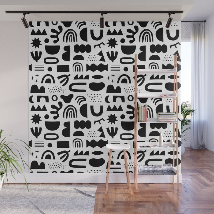 Black and white abstract organic shape pattern Wall Mural Gallery Image 1