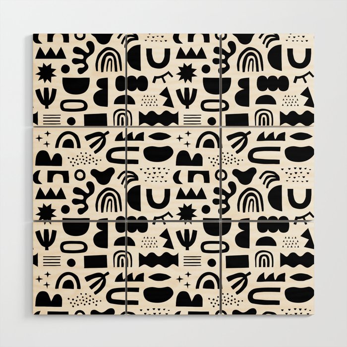 Black and white abstract organic shape pattern Wood Wall Art Gallery Image 1