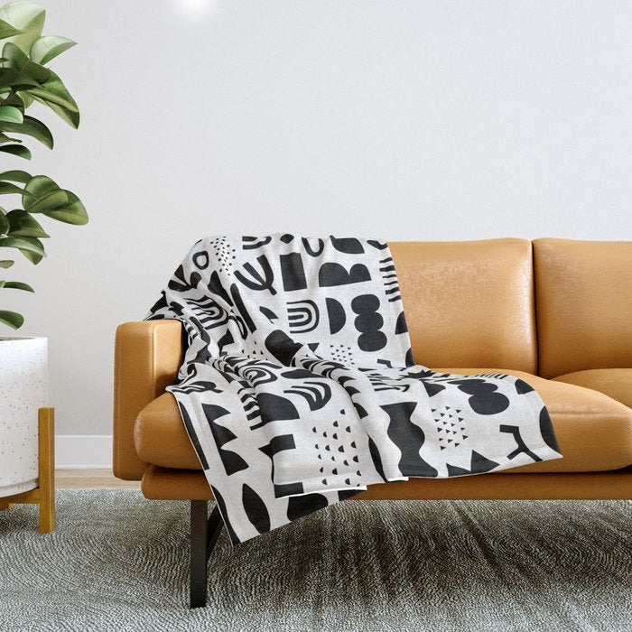 Black and white abstract organic shape pattern Throw Blanket Gallery Image 1
