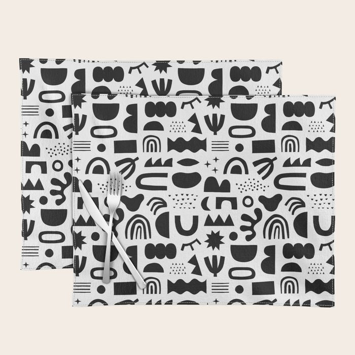 Black and white abstract organic shape pattern Placemat Gallery Image 1