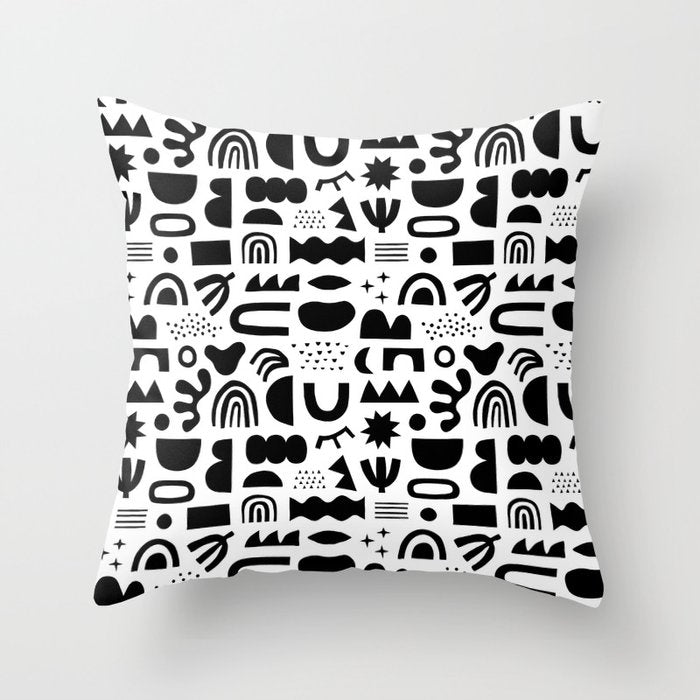 Black and white abstract organic shape pattern Throw Pillow Gallery Image 6