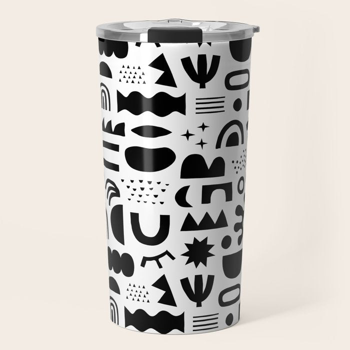 Black and white abstract organic shape pattern Travel Mug Gallery Image 1