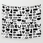 Black and white abstract organic shape pattern Wall Tapestry Gallery Image 4