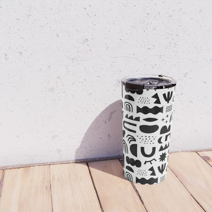 Black and white abstract organic shape pattern Travel Mug Gallery Image 4