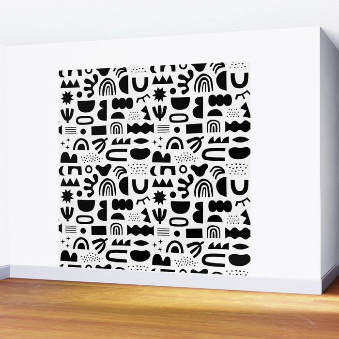 Black and white abstract organic shape pattern Wall Mural Gallery Image 2