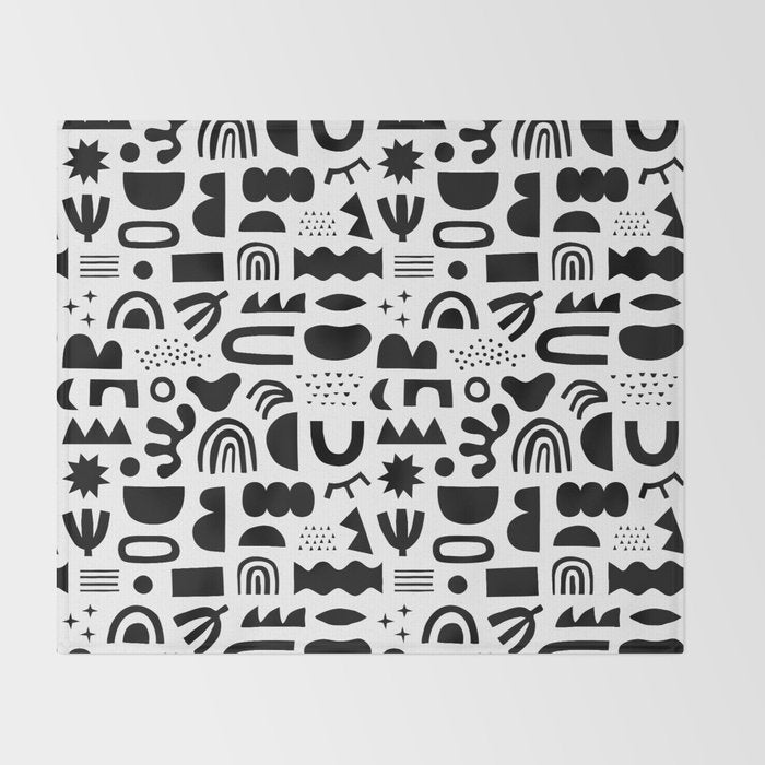 Black and white abstract organic shape pattern Throw Blanket Gallery Image 2