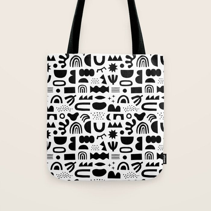 Black and white abstract organic shape pattern Tote Bag Gallery Image 1