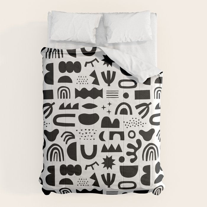 Black and white abstract organic shape pattern Comforter Gallery Image 6