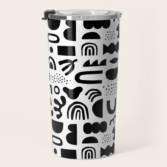 Black and white abstract organic shape pattern Travel Mug Gallery Image 3