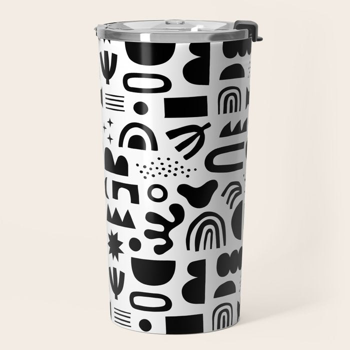 Black and white abstract organic shape pattern Travel Mug Gallery Image 2