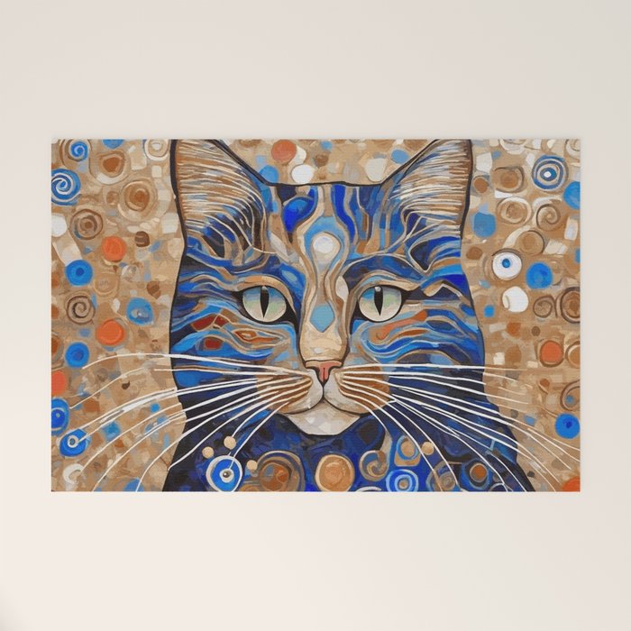 Klimt Cat with Garden Flowers Welcome Mat Gallery Image 1
