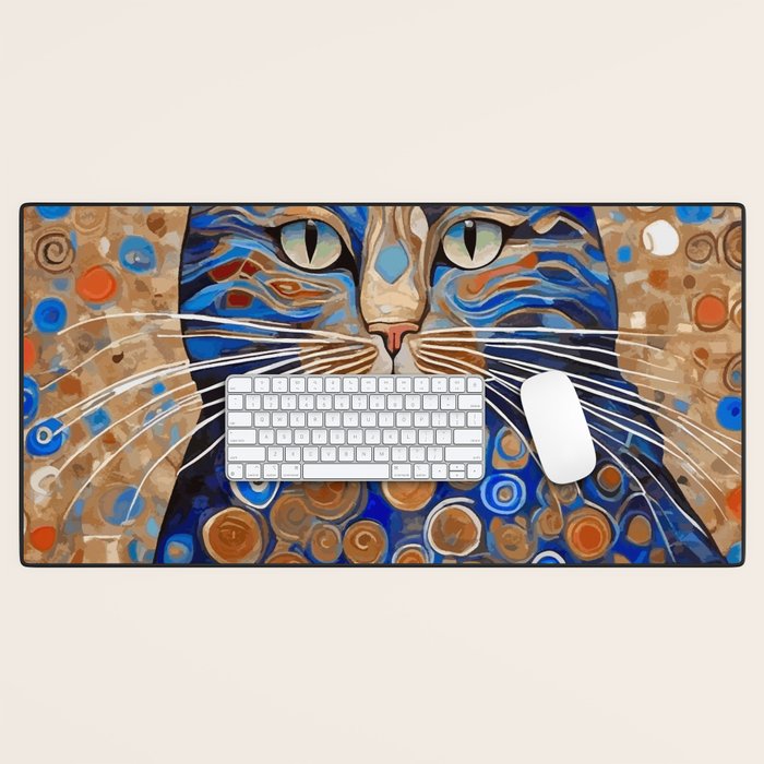 Klimt Cat with Garden Flowers Desk Mat Gallery Image 1