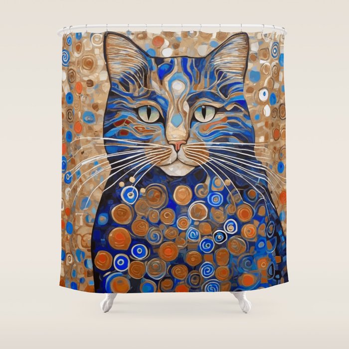 Klimt Cat with Garden Flowers Shower Curtain Gallery Image 1