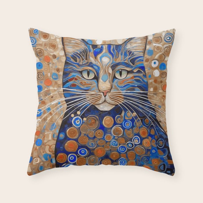 Klimt Cat with Garden Flowers Throw Pillow Gallery Image 6
