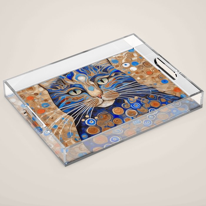 Klimt Cat with Garden Flowers Acrylic Tray Gallery Image 1