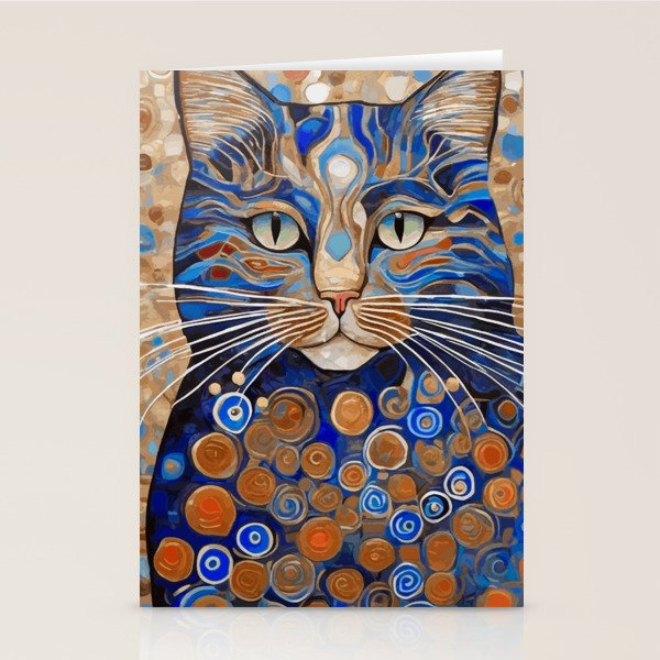 Klimt Cat with Garden Flowers Stationery Card Gallery Image 1